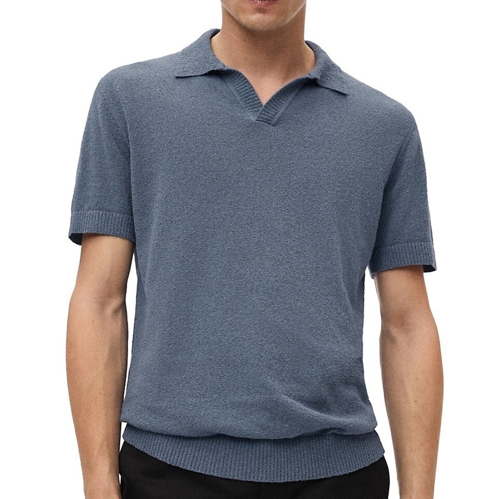 Mango Erico Textured Knit Short Sleeve Collared Polo Shirt